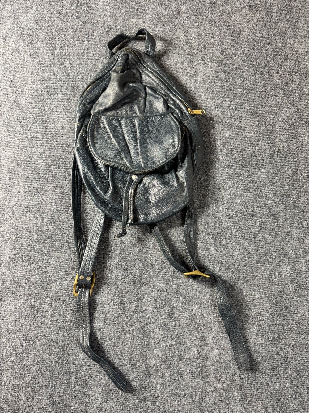 Vintage Bare Skins Bags Navy Blue Leather Backpack Grass Valley CA Rucksack